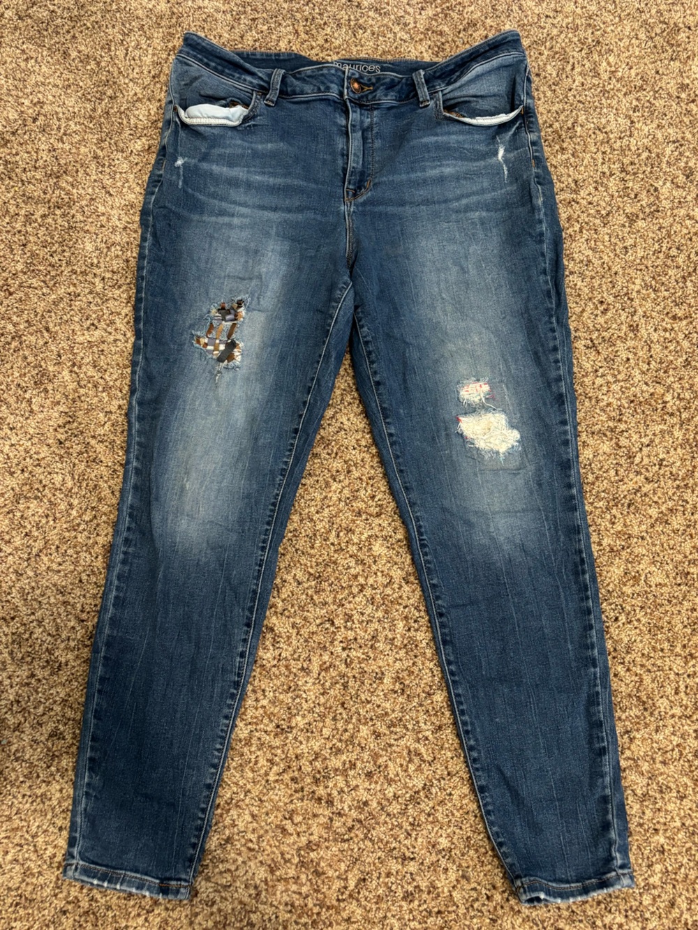 Maurices Dark Blue Distressed Skinny Jeans